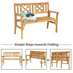 Costway Foldable Garden Bench Indoor Outdoor Acacia Wood Loveseat in Natural - thumbnail 5