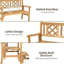 Costway Foldable Garden Bench Indoor Outdoor Acacia Wood Loveseat in Natural - thumbnail 4