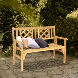Costway Foldable Garden Bench Indoor Outdoor Acacia Wood Loveseat in Natural - thumbnail 3