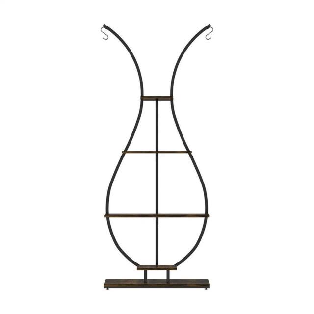 ERGOVEXA 5 Tiers Wood Vase Shape Plant Stand Bonsai Display Rack Hooks in Black - image 1