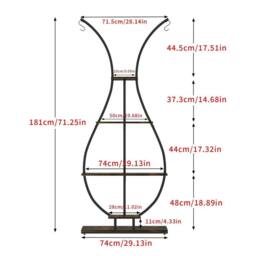 ERGOVEXA 5 Tiers Wood Vase Shape Plant Stand Bonsai Display Rack Hooks in Black - thumbnail 2