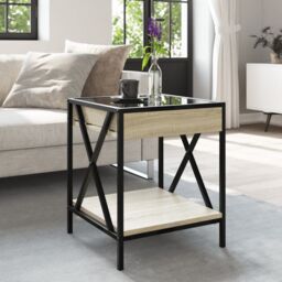 Berkfield Home Coffee Table with Infinity LED Sonoma Oak 40x40x49 cm in Brown - Size: 40 x 40 x 49 cm - thumbnail 4