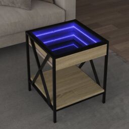 Berkfield Home Coffee Table with Infinity LED Sonoma Oak 40x40x49 cm in Brown - Size: 40 x 40 x 49 cm - thumbnail 1