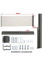 Living and Home 3m W x1.2m D White Retractable Side Awning for Outdoor & Balcony in Beige - thumbnail 5