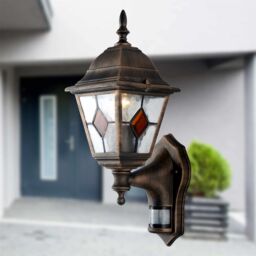 First Choice Lighting Set of 2 Morecambe - Black Brushed Gold PIR Sensor Outdoor Wall Lights - thumbnail 5