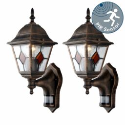 First Choice Lighting Set of 2 Morecambe - Black Brushed Gold PIR Sensor Outdoor Wall Lights - thumbnail 2