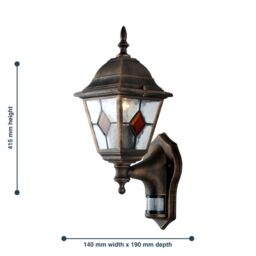 First Choice Lighting Set of 2 Morecambe - Black Brushed Gold PIR Sensor Outdoor Wall Lights - thumbnail 7