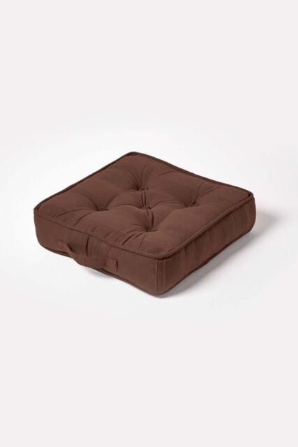 Homescapes Rajput Ribbed Cotton Floor Cushion in Brown - Size: 40 cm x 40 cm - image 1