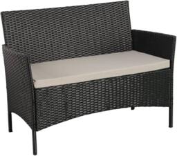 Lishetimig 4-Piece Rattan Garden Furniture Set with Glass Coffee Table & Cushions in Black - thumbnail 6