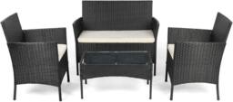 Lishetimig 4-Piece Rattan Garden Furniture Set with Glass Coffee Table & Cushions in Black - thumbnail 3