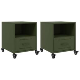 Berkfield Home Stylish Bedside Cabinets 2 pcs Olive Green 36x39x43.5 cm Steel - thumbnail 3