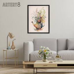 "Artery8 Wildflower Floral Bouquet In Teapot Vase Framed Canvas Wall Art Print - Size: W12"" x H16""" - thumbnail 3