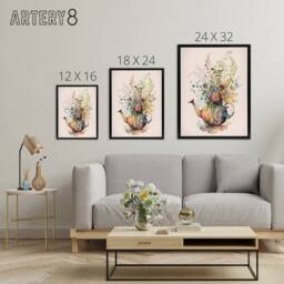 "Artery8 Wildflower Floral Bouquet In Teapot Vase Framed Canvas Wall Art Print - Size: W12"" x H16""" - thumbnail 4