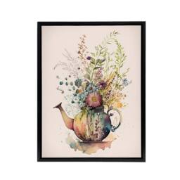 "Artery8 Wildflower Floral Bouquet In Teapot Vase Framed Canvas Wall Art Print - Size: W12"" x H16""" - thumbnail 1
