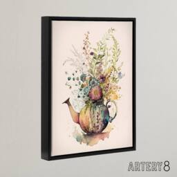 "Artery8 Wildflower Floral Bouquet In Teapot Vase Framed Canvas Wall Art Print - Size: W12"" x H16""" - thumbnail 2