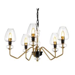 Loops 5 Bulb Chandelier Aged Brass Finish Plated & Charcoal Black Paint LED E14 40W