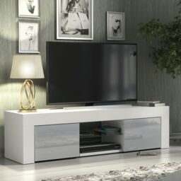 Creative Furniture Loom TV Unit 130cm - A Minimalist & Sophisticated Cabinet with Gloss Doors & LED Lights in Grey - thumbnail 5