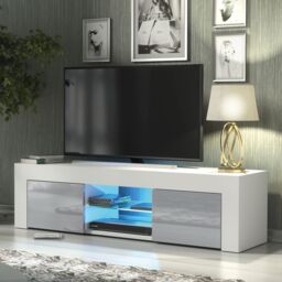 Creative Furniture Loom TV Unit 130cm - A Minimalist & Sophisticated Cabinet with Gloss Doors & LED Lights in Grey