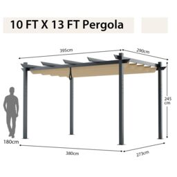 Costway Outdoor Retractable Pergola Aluminum Grill Pavilion Canopy Shelter Grape Trellis in Beige - thumbnail 2