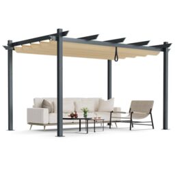 Costway Outdoor Retractable Pergola Aluminum Grill Pavilion Canopy Shelter Grape Trellis in Beige - thumbnail 4
