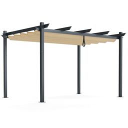 Costway Outdoor Retractable Pergola Aluminum Grill Pavilion Canopy Shelter Grape Trellis in Beige - thumbnail 5