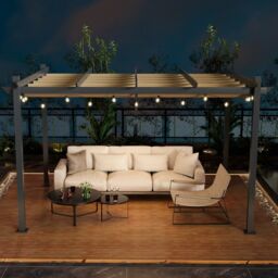Costway Outdoor Retractable Pergola Aluminum Grill Pavilion Canopy Shelter Grape Trellis in Beige - thumbnail 3