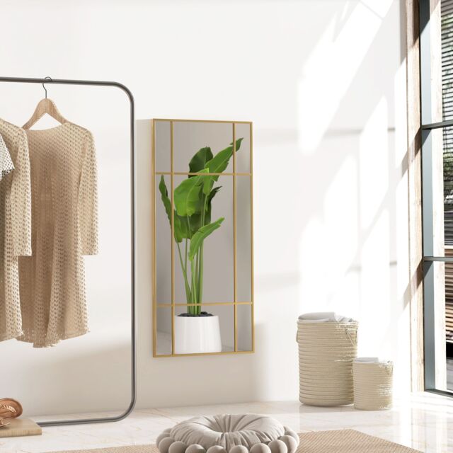 HOMCOM 110 x 50cm Wall Mirror Metal Frame Vanity Mirror for Living Room in Gold - Size: 110 x 50 cm - image 1