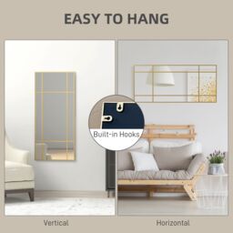 HOMCOM 110 x 50cm Wall Mirror Metal Frame Vanity Mirror for Living Room in Gold - Size: 110 x 50 cm - thumbnail 5