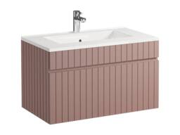 Vente-unique Fluted Wall-Hung Bathroom Unit In Pink With Inset Basin - 80 Cm - thumbnail 2
