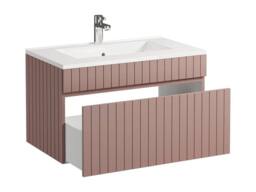 Vente-unique Fluted Wall-Hung Bathroom Unit In Pink With Inset Basin - 80 Cm - thumbnail 6
