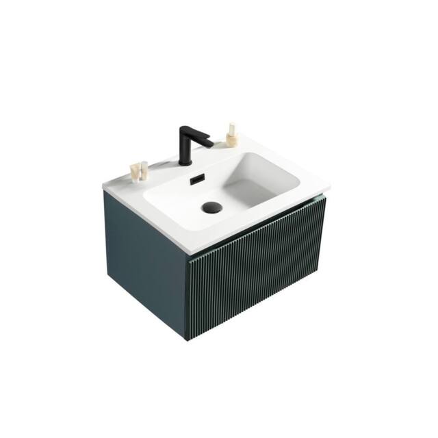 Bathroom Kingdom Flauto Smoked Sage Wall Hung Basin Drawer Vanity 600mm in Dark Green - image 1