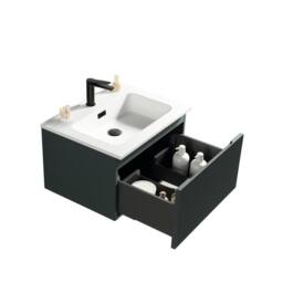 Bathroom Kingdom Flauto Smoked Sage Wall Hung Basin Drawer Vanity 600mm in Dark Green - thumbnail 2