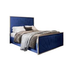 Casani Somerford Upholstered Soft Velvet Blue Metal Designer Bed Frame - Size: Single - thumbnail 3