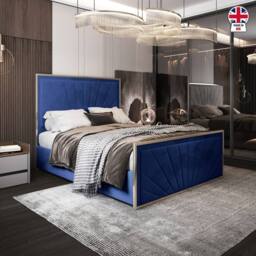 Casani Somerford Upholstered Soft Velvet Blue Metal Designer Bed Frame - Size: Single - thumbnail 5