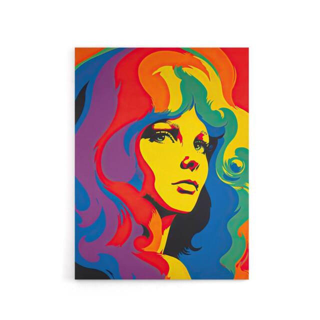 "Artery8 1960s Psychedelic Rainbow Woman Portrait Canvas Wall Art Print - Size: W18"" x H24""" - image 1