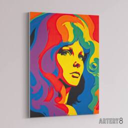 "Artery8 1960s Psychedelic Rainbow Woman Portrait Canvas Wall Art Print - Size: W18"" x H24""" - thumbnail 2