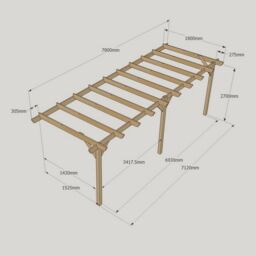 Rutland County Garden Furniture Ltd Wall Mounted Garden Pergola 3 Posts, Wood, L180 x W780 x H270cm, Brown in Green - thumbnail 4