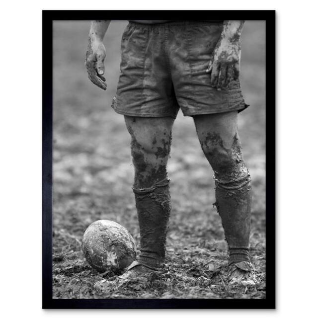 "Artery8 Rugby Player Ball Mud Bowl Black White 12x16"" Framed Art Print in Grey - Size: W12"" x H16""" - image 1