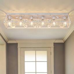 NIVOR 6 Light 115cm Metal Farmhouse Dimmable Flush Mount Ceiling Chandelier in White - thumbnail 1
