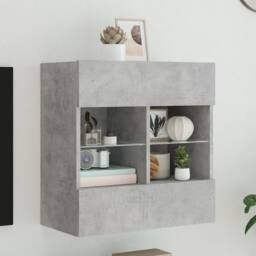 Berkfield Home TV Wall Cabinet with LED Lights Concrete Grey 58.5x30x60.5 cm - thumbnail 2