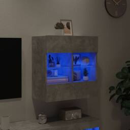 Berkfield Home TV Wall Cabinet with LED Lights Concrete Grey 58.5x30x60.5 cm - thumbnail 4