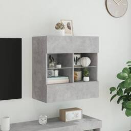 Berkfield Home TV Wall Cabinet with LED Lights Concrete Grey 58.5x30x60.5 cm - thumbnail 5