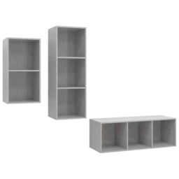 Berkfield Home 3 Piece TV Cabinet Set Concrete Grey Engineered Wood - thumbnail 2