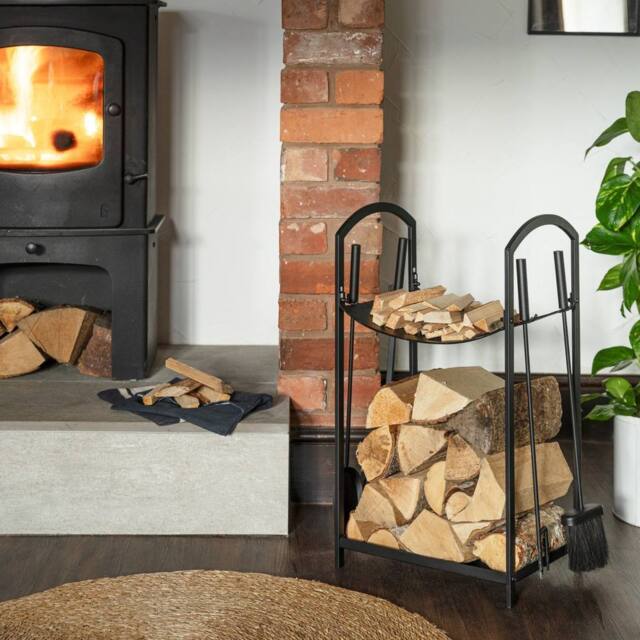 Ivyline Curved Log Holder with Companion Set Black H71cm W39cm - image 1