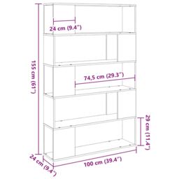 Berkfield Home Black Oak Book Shelf 100x24x155 cm Made with Engineered Wood - Size: 100 x 24 x 155 cm - thumbnail 9