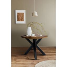 Jaipur Furniture Ltd Industrial Round X Leg Dining Table - Mango Wood/Iron - L100 x W100 x H76 cm - Mango PP Saw Finish in Brown - thumbnail 3