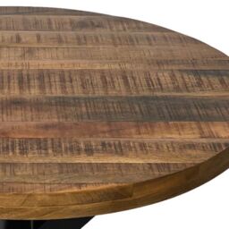 Jaipur Furniture Ltd Industrial Round X Leg Dining Table - Mango Wood/Iron - L100 x W100 x H76 cm - Mango PP Saw Finish in Brown - thumbnail 2