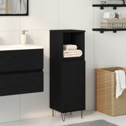 Berkfield Home Bathroom Cabinet Black Oak 30x30x100 cm Engineered Wood - Size: 30 x 30 x 100 cm - thumbnail 1