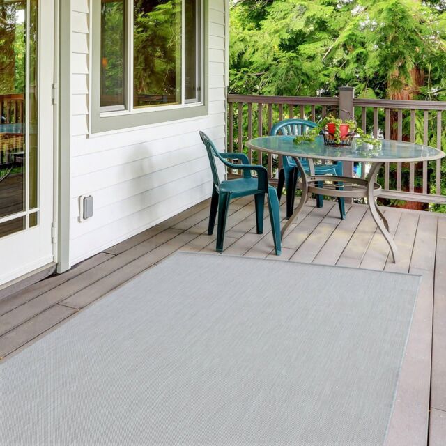 THE RUGS Outdoor Indoor Grey Plain Rug Weather Resistant Jet Washable - Size: 80 cm x 150 cm - image 1