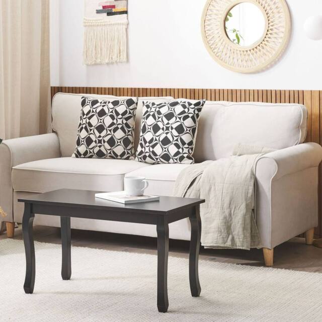 Wyld and Coco Maison Chic Coffee Table - Black MDF Top Pine Cabriole Legs 80x40 cm - image 1